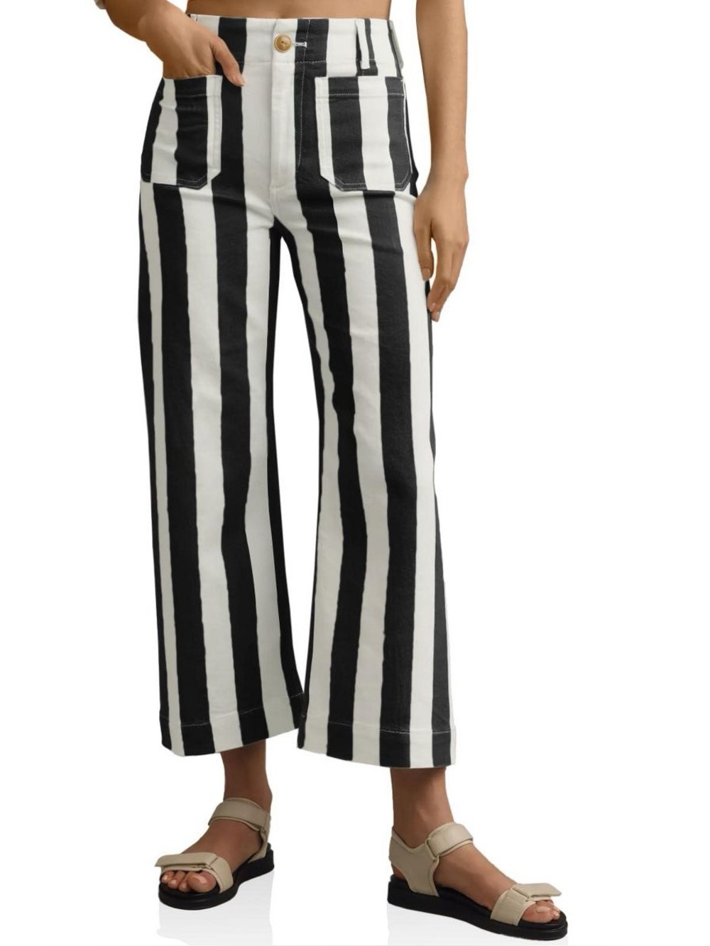Imily Bela Striped Jeans for Women High Waisted Stretch Cropped Casual Pants